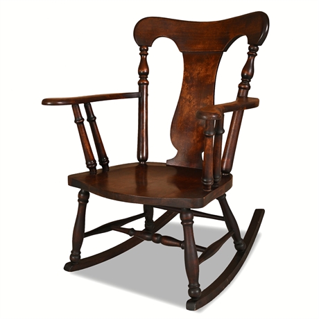 Antique Empire Fiddleback Solid Maple Rocking Armchair