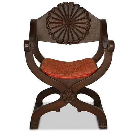 Vintage Carved Spanish Style Savonarola Chair