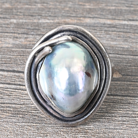 Vintage Baroque Pearl Sterling Ring Size 8