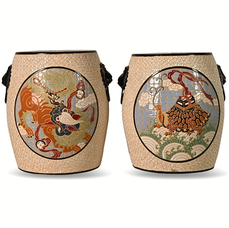 Pair Asian Ceramic Garden Stools