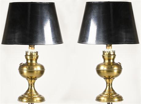 Pair of Brass Oil Lamp Style Electric Lamps