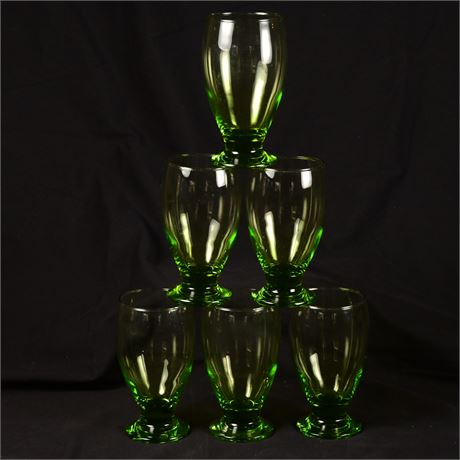 Six Green Glass Goblets