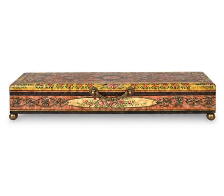 Castilian Imports Hand-Painted Floral Box — 24" with Brass Handle & Feet