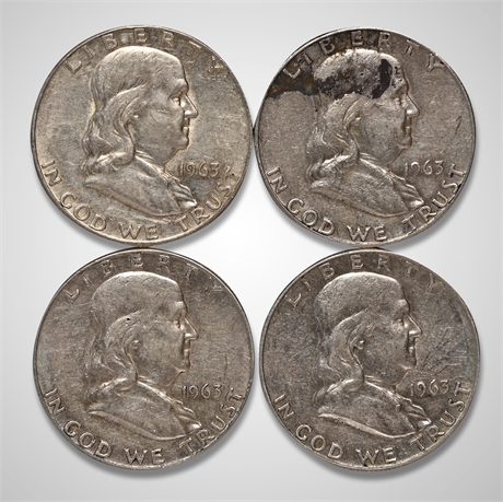 (4) 1963 Franklin Silver Half Dollars