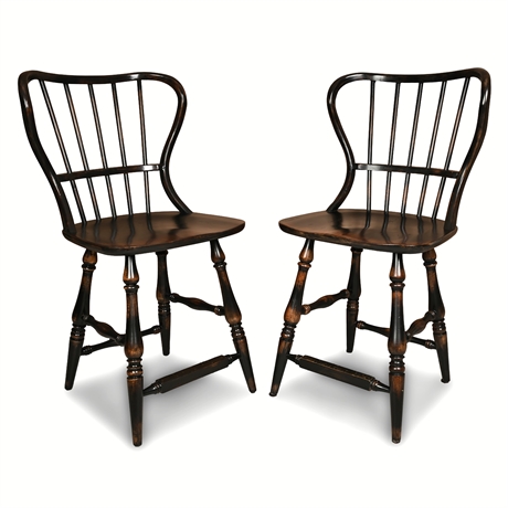 Hooker Furniture Windsor Bow-Back Counter Stools — Ebonized, Pair