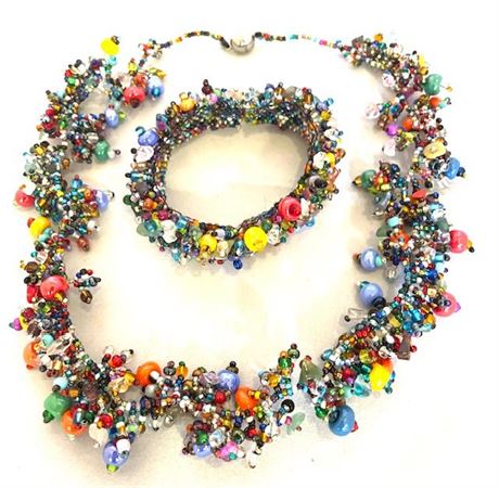 Colorful Beaded Necklace and Bracelet Set