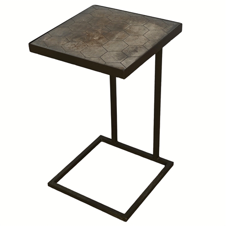 Industrial Style Over Chair Side Table with Metal Clad Top