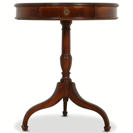 Vintage Solid Wood Pedestal Table with Drawer