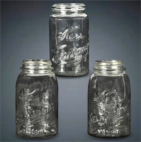 Antique Kerr Mason Jars (Lot of 3) - 1915 & 1903 Patents