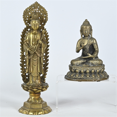 Pair Vintage Brass Buddha Sculptures