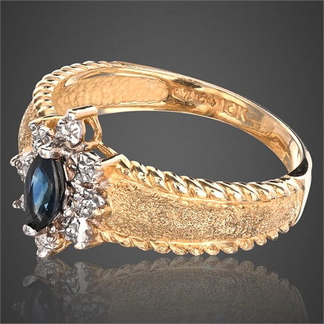 10K Gold Ring w/ 0.25ct Blue Sapphire & Diamond Accents, Sz 6.5