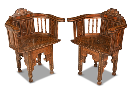 Pair of Mother-of-Pearl Inlay Moroccan Chairs