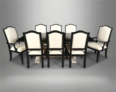 Ethan Allen Ebonized Dining Set — Table, Leaf & 8 Hand-Crafted Chairs
