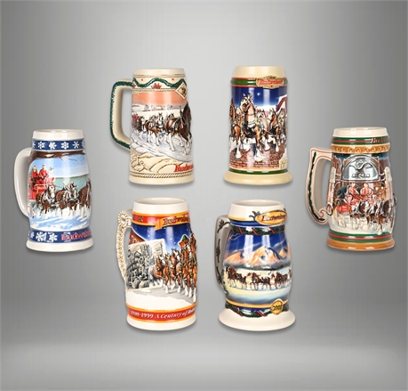 1995–2000 Budweiser Clydesdale Magic: Holiday Stein Set of Six