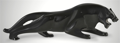 Large Mid-Century Modern Sleek Carved Black Stone Panther