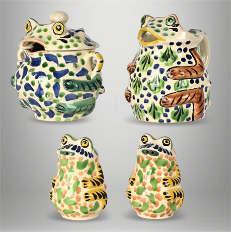 Gorky Gonzalez Signed Talavera Frog Ceramic Set – Pitcher, Jar & Shakers