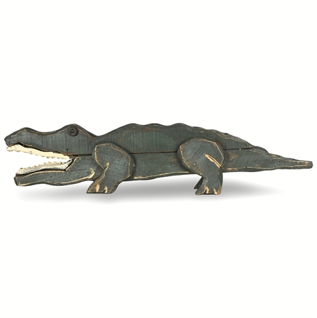 Hand-Carved Wooden 37" Alligator/Crocodile Sculpture