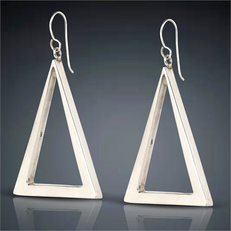 Sterling Silver Triangle Earrings with French Hook Backs