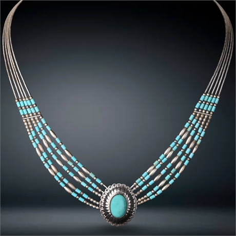 5 Strand Liquid Silver Turquoise Necklace