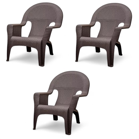 Set of 3 – US Leisure Keter Brown Polypropylene Frame Woven Lounge Chairs
