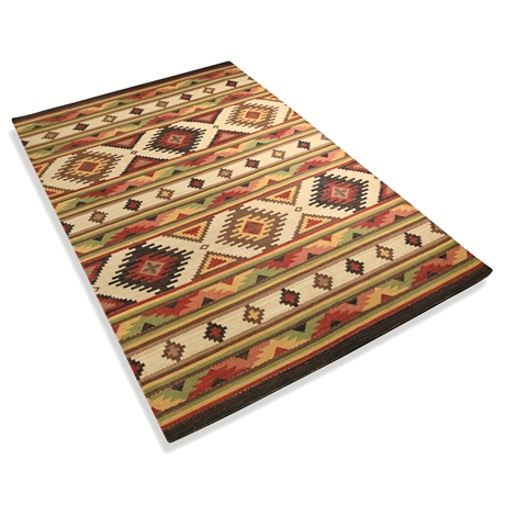 Southwestern Kilim Rug – Geometric Flat-Weave, 108.5" x 70.5"