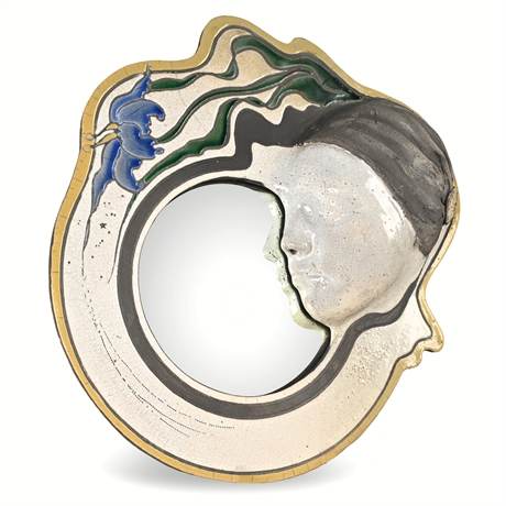 Marc Sijan Art Nouveau Revival Ceramic Wall Mirror with Female Profile
