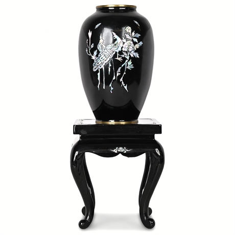 Brass and Black Lacquer Vase
