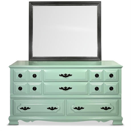 Teal 8 Drawer Dresser with Mirror