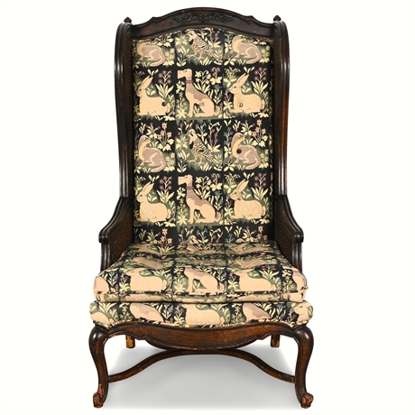 Vintage Porters Chair with Caning and Botanical Upholstery