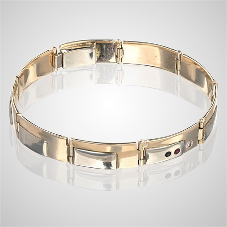 Vintage 10K Gold Bracelet w/ Diamond, Ruby & Sapphire, 23.5g