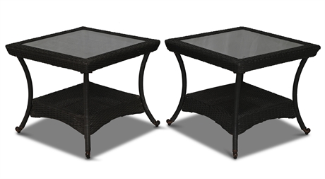 Pair Wicker Style Patio Tables