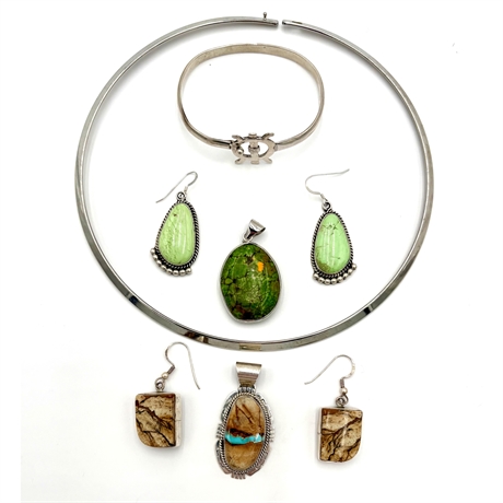 Sterling Silver Choker, Bracelet, and Earrings