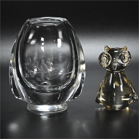 Art Glass Owl and Vase