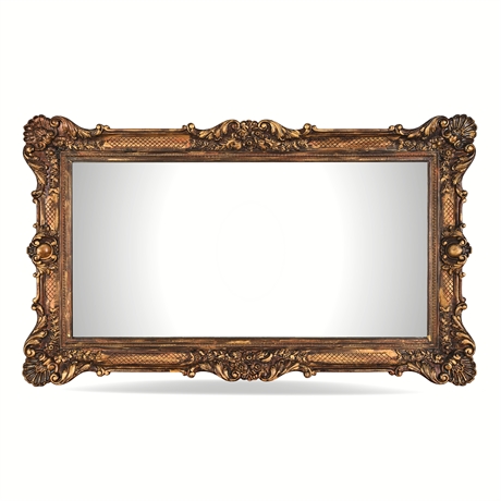 Large Ornate Rococo Style Wall Mirror Antiqued Gilt Frame 58.5"