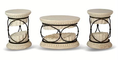 Neoclassical Table Trio with Metal Accents