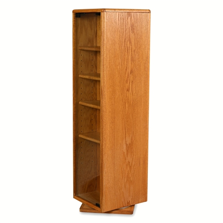 Rotating Oak Double-Sided Display Cabinet with Glass Doors