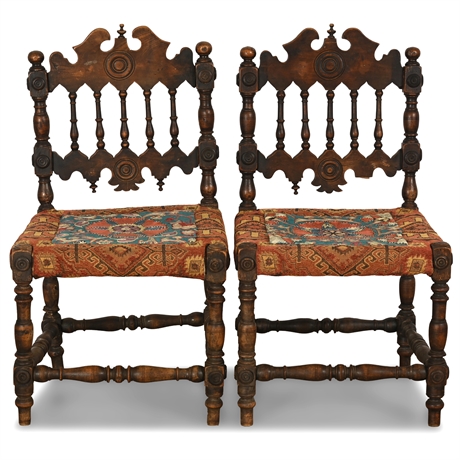 Pair of Antique Spanish Baroque Carved Wood Chairs