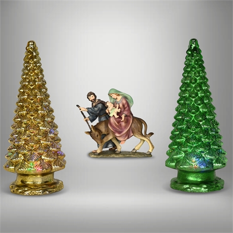 Christmas Decor Set: Trees and Nativity Scene