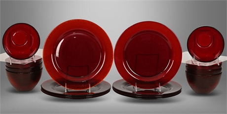 Vintage Arcoroc Ruby Red Luncheon Set
