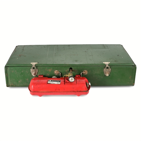 Coleman 426D Camp Stove — 3-Burner, Green Steel, Made in USA, c.1960s
