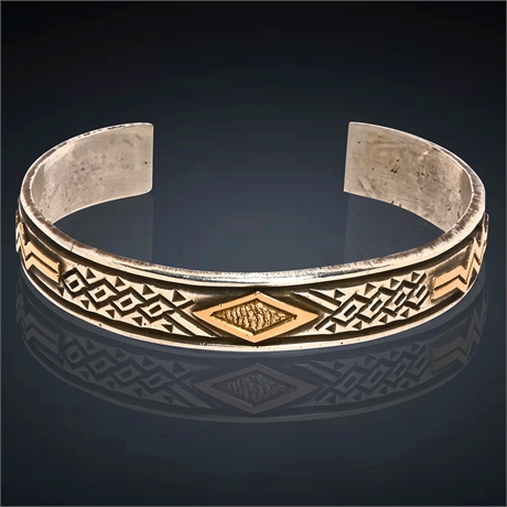 Troy Lamer Sterling & 14K Navajo Cuff