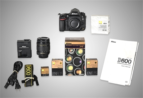 Nikon D600 Digital Camera Kit w/ AF Nikkor 28–200mm Lens & Accessories