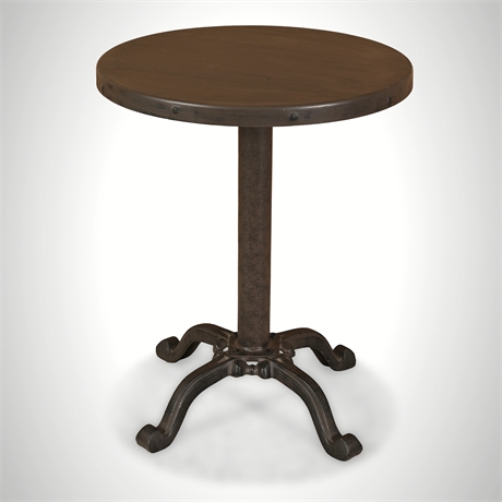Industrial Pedestal Side Table — Cast Iron Scroll Base — Adjustable Height
