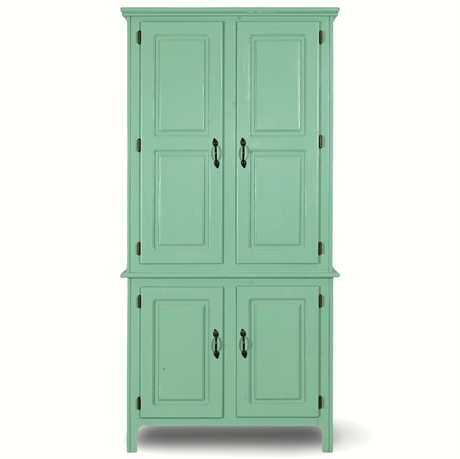 Hand-Painted Solid Pine Wood Cabinet with Double Doors