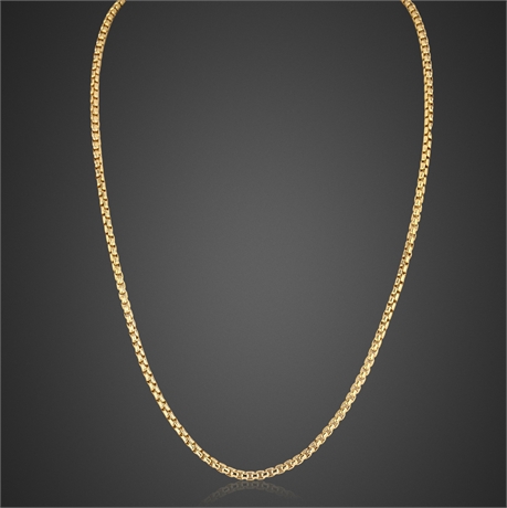 Italian 14K Yellow Gold Box Link Chain Necklace — 24″, 16 g