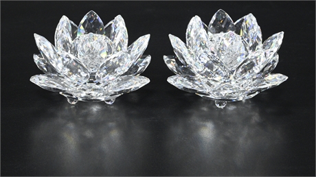 Pair Swarovski Crystal Lotus Candle Sticks