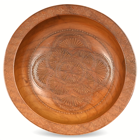 European Folk Art Chip Carved Wooden Bowl