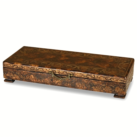 Maitland-Smith Coromandel-Style Decorative Box with Brass Handle & Plinth Feet