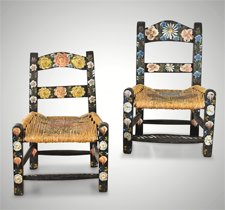 Vintage Mexican Children's Chairs – Hand-Painted Folk Art Pair