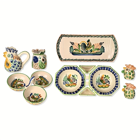 Gorky Gonzalez Signed Talavera Rooster Ceramic Serving Set